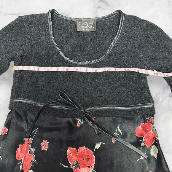 Cop Copine Paris Floral Satin Black Long Sleeve Mini Dress  size S - Picture 2 of 7